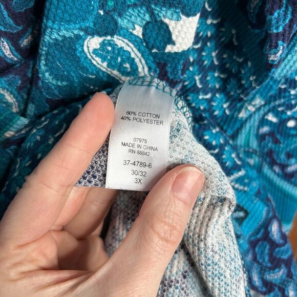 Roamans Paisley Waffle Boho Blouse Women’s 3X Thermal Long Sleeve Button Spring - Picture 5 of 8